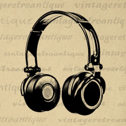 Headphones printable digital music image illustration ...