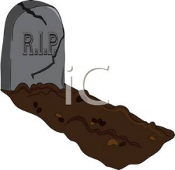A Cracked Headstone Over a Freshly Dug Grave Clipart Picture