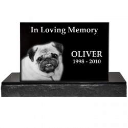 Pet Photo Laser Engraved Granite Headstone- Classical with base