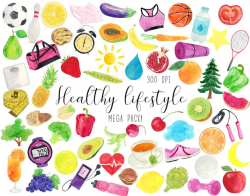 Watercolor Healthy Lifestyle Clipart, Healthy Life Clipart, Fitness  Clipart, Healthy Graphics, Health Clipart, Live Health Clipart