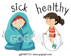 Vector Illustration - Opposite wordcard for word sick and ...