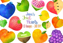 Watercolor Fruit Hearts Clipart - Heart Download - Instant Download - Faux  Watercolor Fruit Hearts