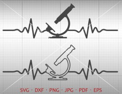 Heartbeat Microscope SVG, EKG Lab Biology Medical Clipart Silhouette Cricut  Cut File Commercial Use