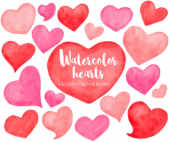 Hand Painted Watercolor Hearts Clipart. Red, Pink & Peach Mother's Day  Clipart.