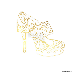 Golden high heel shoe hand drawn vector illustration. Women ...