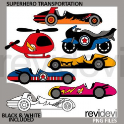 Superhero transportation clip art - race cars, motorcycle ...