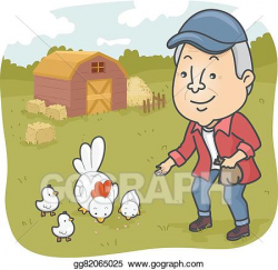 EPS Illustration - Senior man feed chicken farm. Vector ...