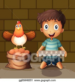 EPS Illustration - A chicken laying eggs beside the young ...