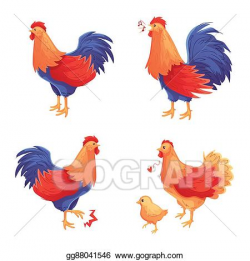 Stock Illustration - Colorful set of rooster, hen and baby ...