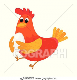 Vector Art - Funny cartoon red chicken, hen standing and ...