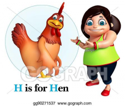 Stock Illustrations - Kid girl pointing hen. Stock Clipart ...