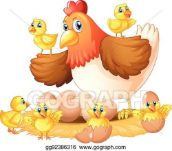 Vector Illustration - Hen and chicks on nest. EPS Clipart ...