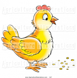 Agriculture Clipart of a Yellow Hen Standing over Bird Seed ...