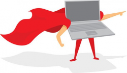 Laptop or computer super hero standing with cape Clipart ...