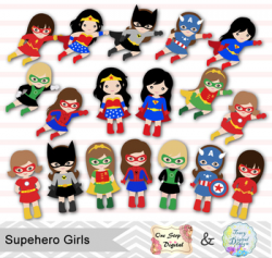 24 Superhero Girls Digital Clip Art, Little Girl Superhero Clipart, 00189