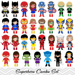 62 Superhero Boy and Girl Clipart, Digital Superhero Clip Art Combo 0263