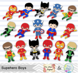 24 Superhero Boys Digital Clip Art, Little Boy Superhero Clipart, 00190