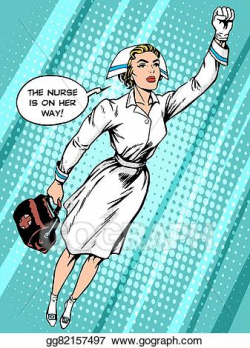 Clip Art Vector - Super hero nurse flies to the rescue ...
