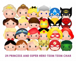 Princess & Superhero Tsum Tsum Clip Art 24 High Resolution ...