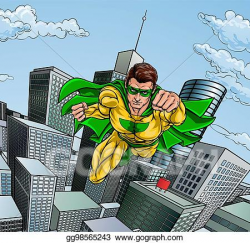 Vector Art - Flying superhero city scene. EPS clipart ...
