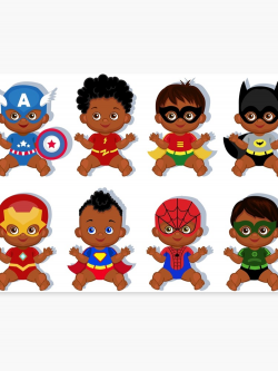 African American Superhero baby ,Superhero Multicultural Baby Costumes ,  SuperBaby Boys Clipart. | Canvas Print