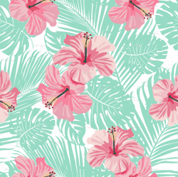 Hibiscus Tropical Flowers Floral on Teal Smaller fabric - khaus ...