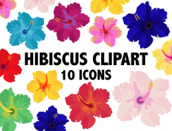 HIBISCUS CLIPART - tropical flowers, hawaii beach floral icons - Hawaiian  beach summer clipart icons