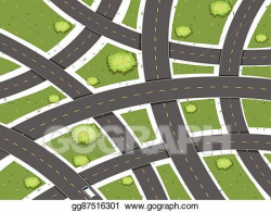 Clip Art Vector - Aerial scene with roads and field. Stock ...