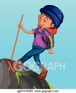 Vector Clipart - Man hiking up the mountain. Vector ...