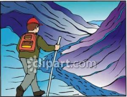A Man Hiking Near a Stream Or River Through the Mountains ...