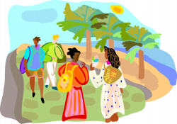 Tourists on Walking Tour in Countryside - Vector Image