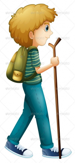 Boy Hiking with a Pole ... activity, adventure, background ...