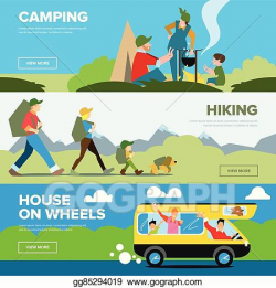 Vector Art - Banners of hiking and family andventure. EPS ...
