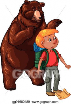 Vector Clipart - Male hiker and brown bear. Vector ...