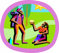 Hikers Stop for Picnic Lunch - Vector Image