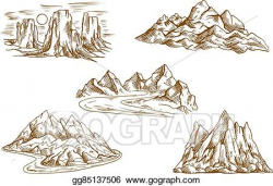 EPS Illustration - Mountain landscapes retro sketch icons ...