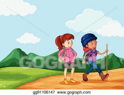 EPS Vector - Two hikers hiking up the mountain. Stock ...