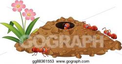 Vector Stock - Cartoon ants colony and ant hill. Clipart ...
