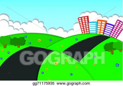 Vector Art - Beautiful city on the green hills. Clipart ...