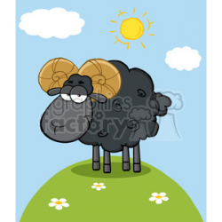 Royalty Free RF Clipart Illustration Cute Black Ram Sheep Cartoon Mascot  Character On A Hill clipart. Royalty-free clipart # 395532