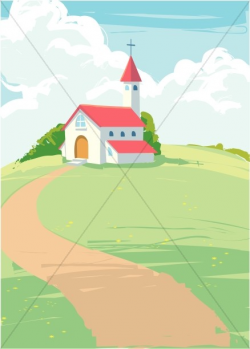 Quaint Country Church on a Hilltop | Church Clipart