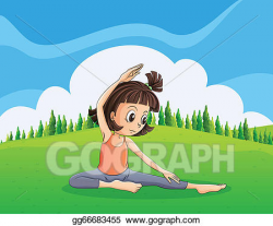 EPS Vector - A young girl doing yoga at the hilltop. Stock ...