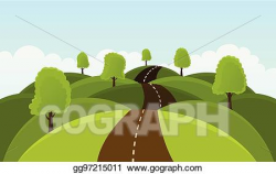 Vector Art - Road on hills among trees and meadows. EPS ...