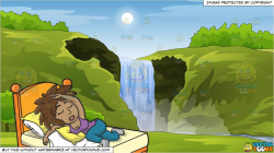A Black Woman Sleeping Well and Peaceful Waterfall Background