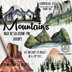 Watercolor Mountains Clipart | Hills Nature Hiking Vacation Clip Art | Hand  Painted Watercolor | Personal & Commercial Use | PNG Images
