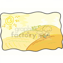 Sun high in the sky over rolling hills clipart. Royalty-free clipart #  152665