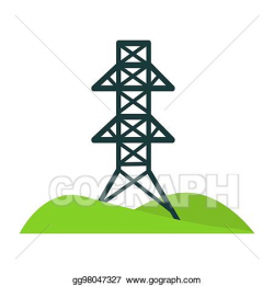 Vector Clipart - Black tower for wires on piece of land with ...