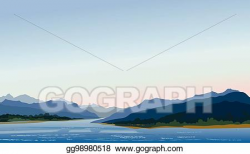 Vector Art - Rural landscape with hills, lake. mountain ...