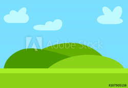 Natural cartoon landscape in the flat style with green hills ...