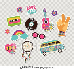 EPS Vector - Hippie, bohemian stickers, pins, art fashion ...
